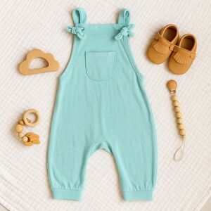 Kyte Baby Bamboo Jersey Adjustable Overall Romper Pants in Turquoise Size 3T